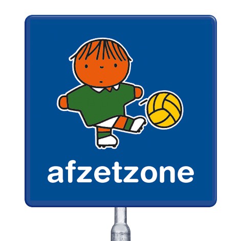 gele beachflag vlag en attentieborden met een dick bruna afbeelding bekend van nijnjte met tekst afzetzone voor scholen kleuterscholen kinderdagverblijven peuterspeelzalen speciaal onderwijs en sportverenigingen om plekken en plaatsen te markeren of aan t