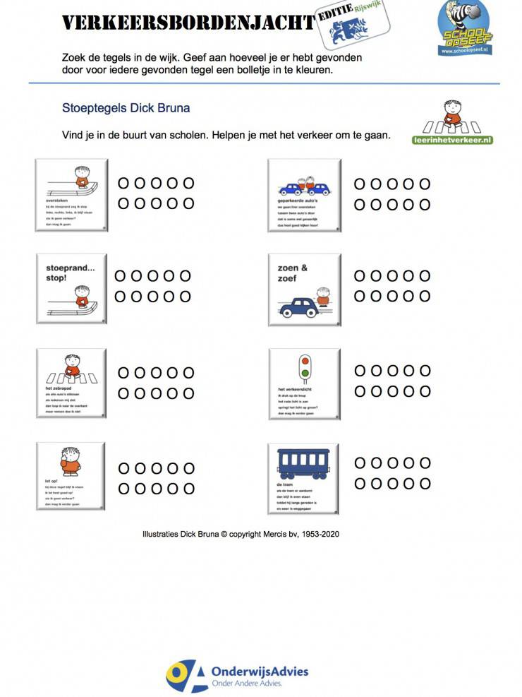 Verkeerstegels stoeptegels dick bruna van nijntje verkeersbordenjacht verkeerstegeljacht verkeersregels leren